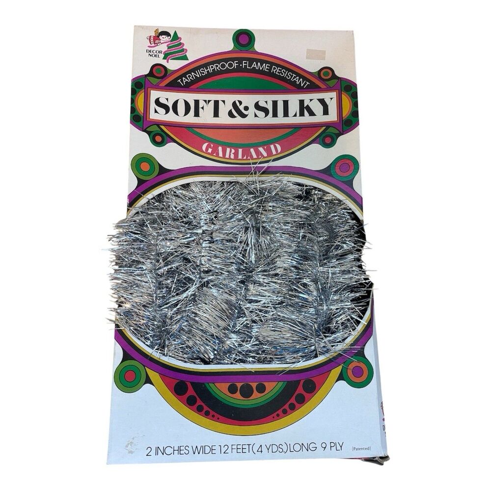 Vintage Decor Noel Soft & Silky Silver Tinsel Christmas Garland 12ft 9 Ply Retro